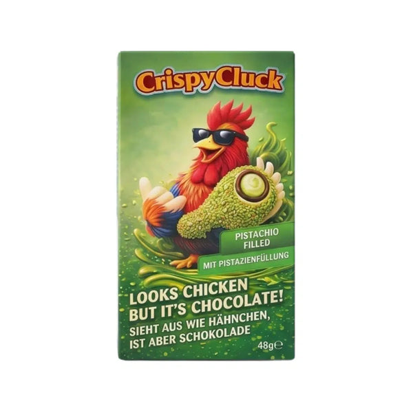 Crispy Cluck Fried Chicken‑Shaped Milk Chocolate – Pistachio, Strawberry & Milk Flavours(18 x 48g)