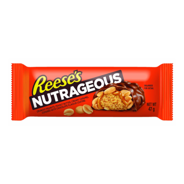 Reese’s Nutrageous Chocolate Bar – 47g (18-Pack) – Peanut Butter, Caramel & Crunchy Peanut Candy
