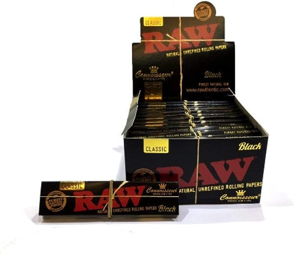 Raw - Black Connoisseur King Size Rolling Papers & Tips - Pack of 24